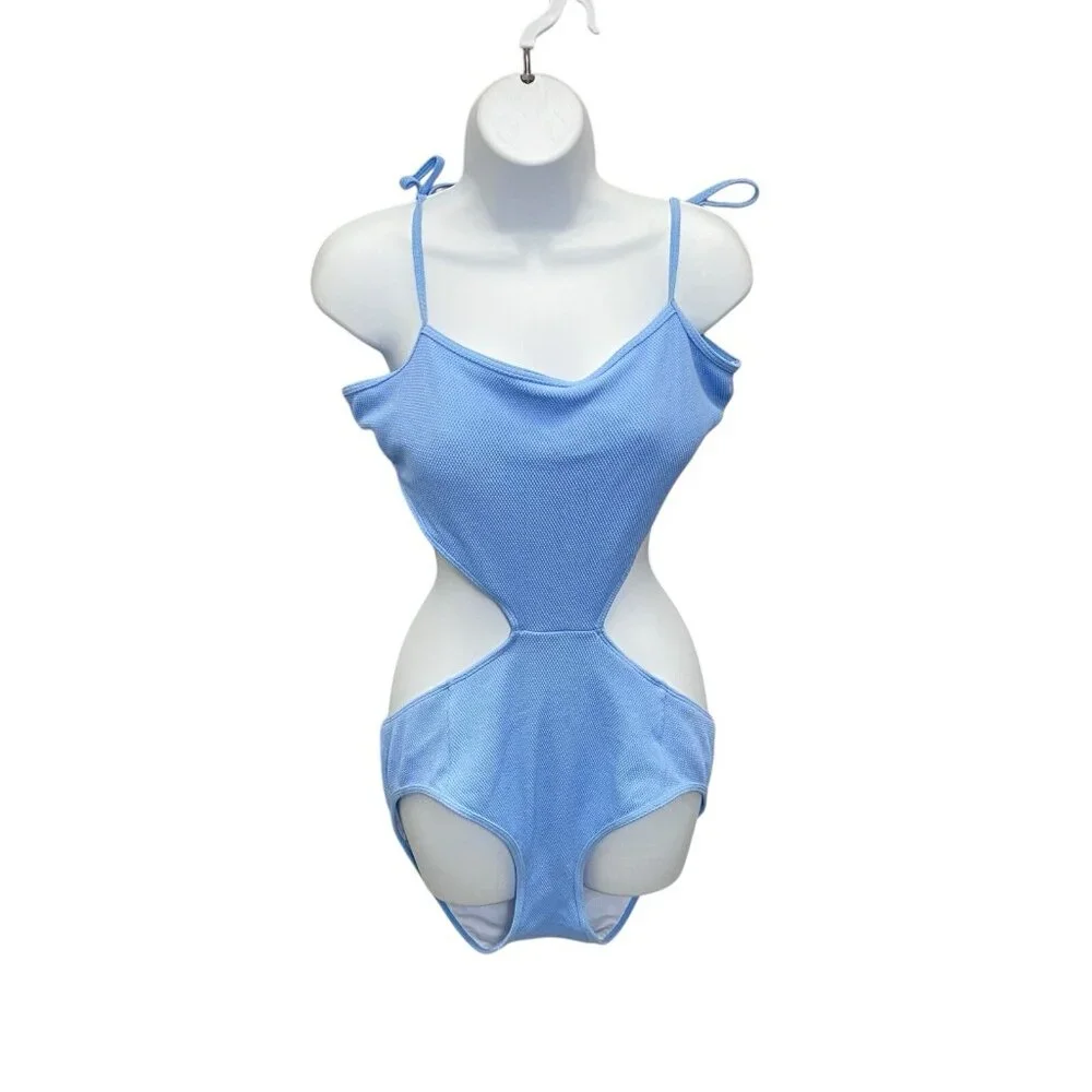 ABERCROMBIE FITCH Women Cut Out 1 Piece Swimsuit‎ Sz XL Blue Beach Pool 59-9